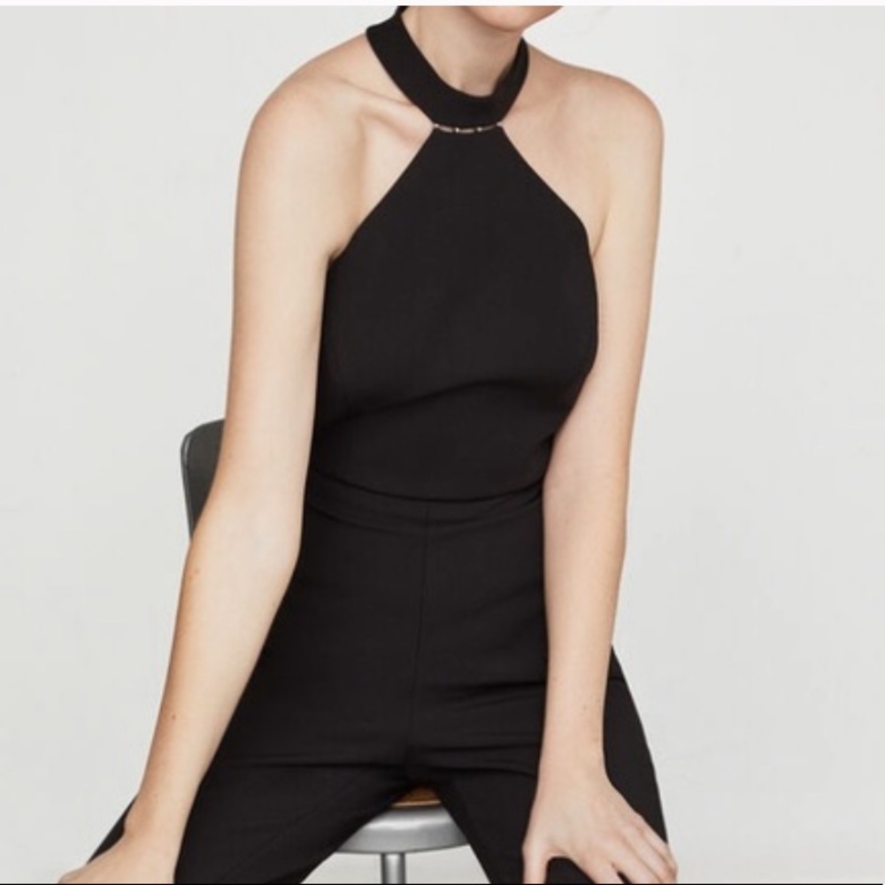 Black cutout halter jumpsuit